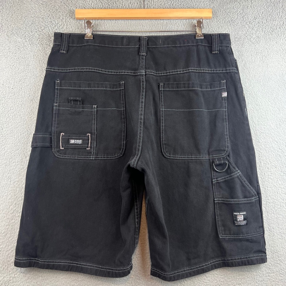 Paco Jean Company Mens Black Carpenter Denim Shorts Contrast Stitch Size 42